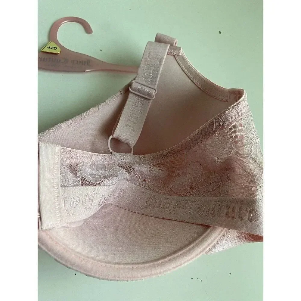 Juicy Couture Sexy T-Shirt Bra Glam Lace Sz 42D Smoky Pink Underwire JC6913E NEW